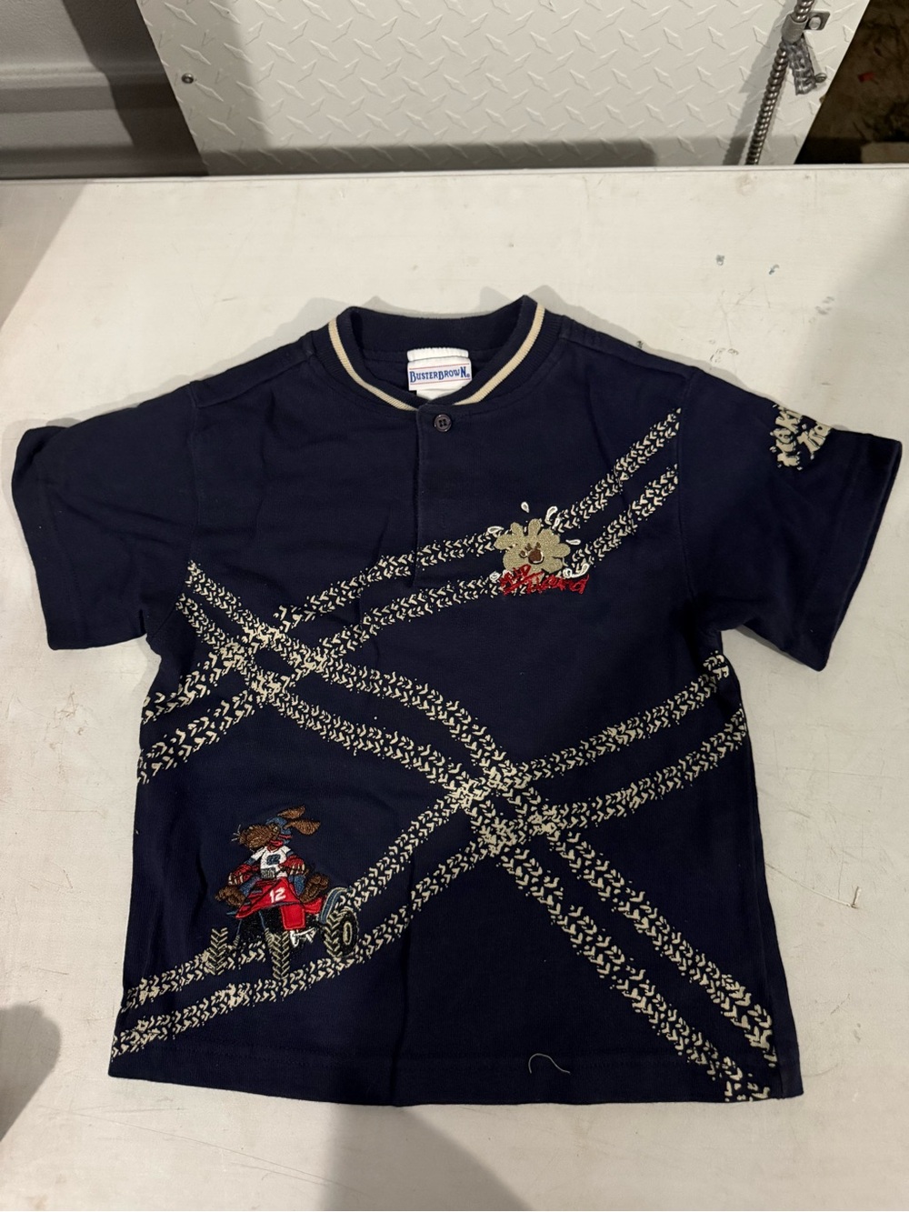 Buster Brown Navy Short Sleeve Tee with Embroidered Racing Graphics